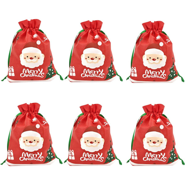 6-pack söta julklapps-presentpåsar med dragsko