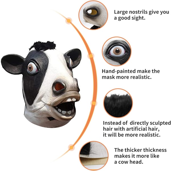 Rolig Maskerad Ko Huvud Djur Mask för Vuxna Klä Ut Ko