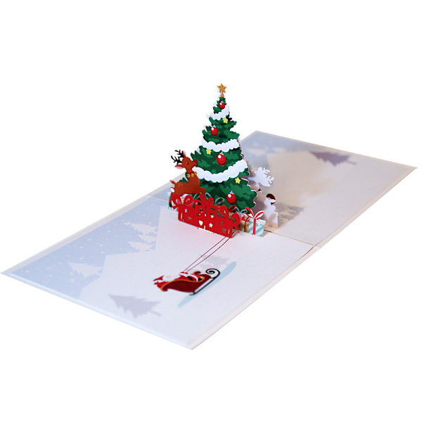 5 st Färgtryck Jul Gratulationskort 3D Julgran Dekoration