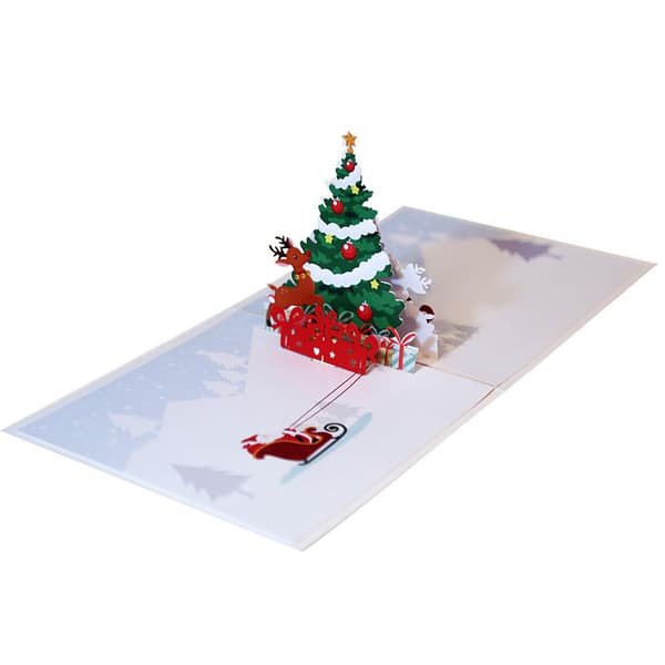 5 stk. Farveprint Julehilsen Kort 3D Juletræ De