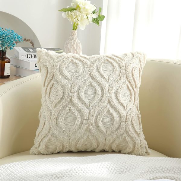 Dekorative putetrekk 18x18, myk plysj faux ull sofa pute