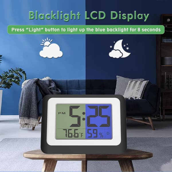 Digital väckarklocka, elektronisk väggklocka med hygrometer, inomhus