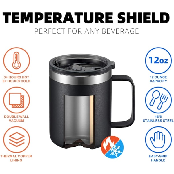 12oz Rostfritt Stål Isolerad Kaffe Mugg med Handtag, Dubbelväggig