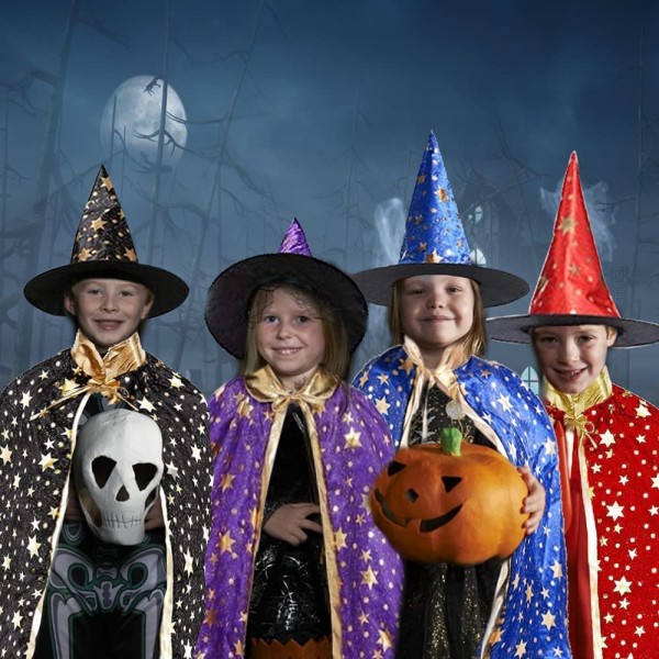Halloween trollmannkappe, heksekappe og hatt, barnek trollmannkappe, Ma