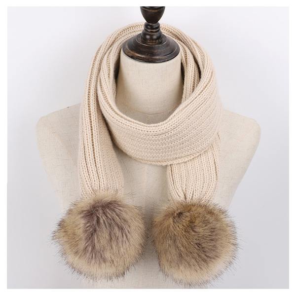 Hatt og skjerfsett for barn, vinterstrikket lue og langt skjerfsett med kunstig pels pom poms - Khaki