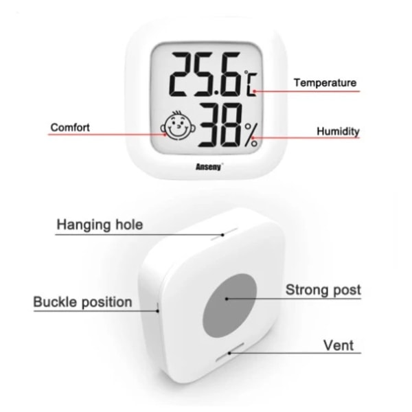 3 stk. LCD digitalt termometer hygrometer indendørs elektronisk