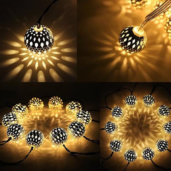 9,8ft 30 LED Globe String Lights, Silver Moroccan Party Hanging