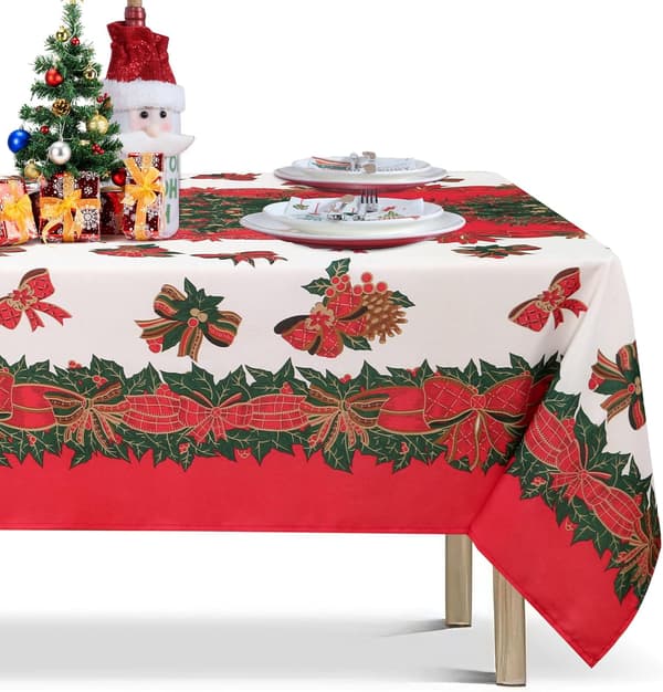 Rektangulær juledug - 59x71 tommer Holly Ribbon mønster