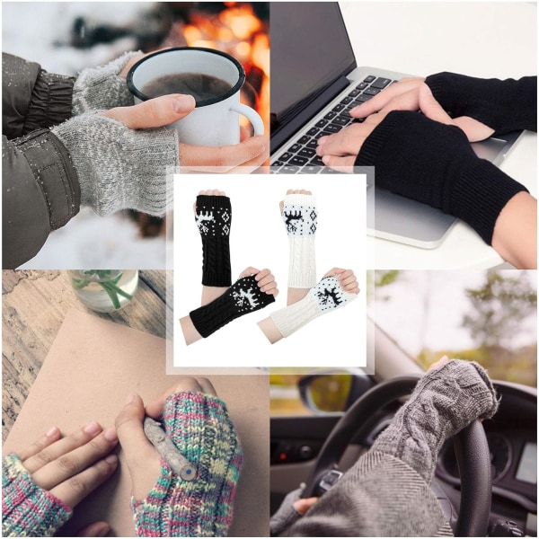 Vinter fingerlösa handskar - Armvärmare handskar för kvinnor Knit Croc