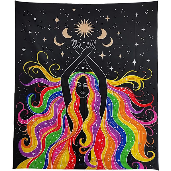 Boho vertikal gobeläng estetiska gobelänger sol och måne gobeläng