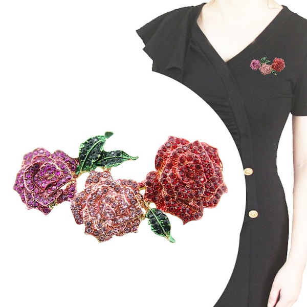 Rhinestone Rose Blomma Brosch för Kvinnor Bröllop Mode Smycken