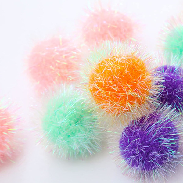Kattboll leksaker Pom Pom Sparkle Fuzzy Balls Blandade färger (12 Pa