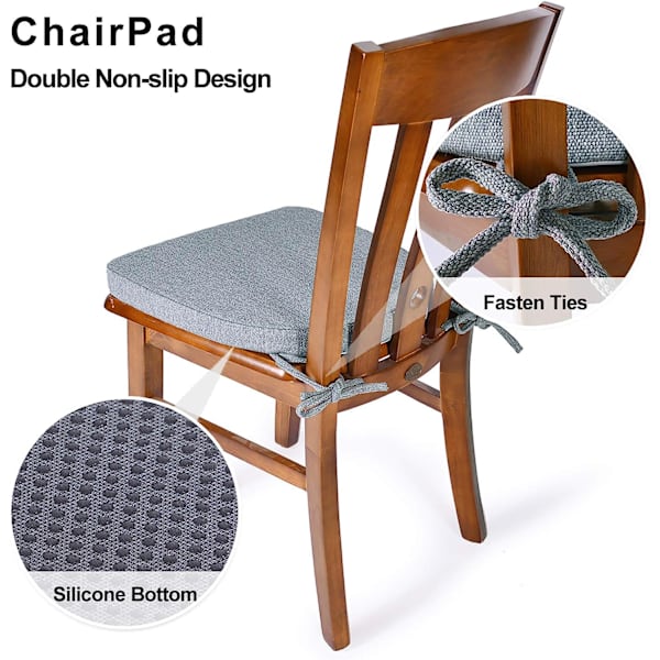 Indendørs Stolepude til Spiseborde, Blød og Behagelig Teksturerede Memory Foam Køkkenstolspuder med Bånd og Skridsikker Bagside 45*42CM - Blå