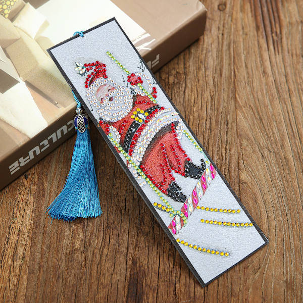 DIY Jultomte Forma Diamantmålning Läder Bokmärke Tassel