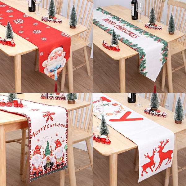 Julebordflag dobbeltlags bomuld og linned kreativt tryk snemand gammel mand bordmåtte atmosfære julepynt