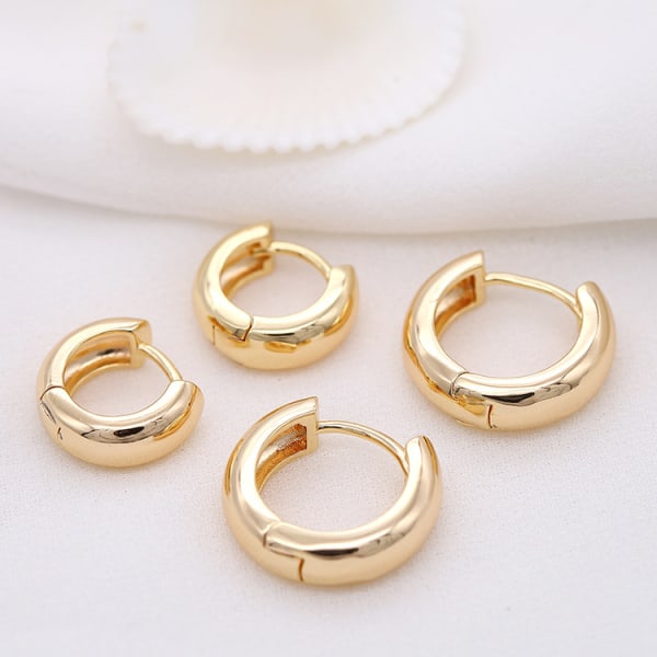 2pcs Simple Round Stud Earrings 14k Gold Plated Korean Style Stu