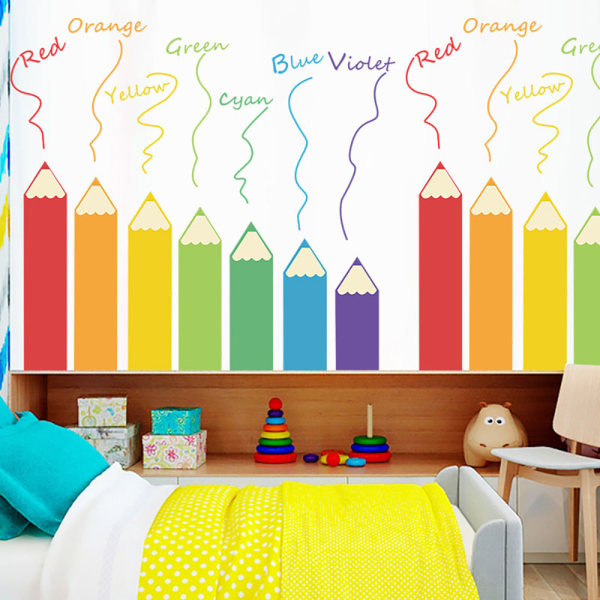 2 stycken färgglada penna väggdekaler för barnrumsvägg