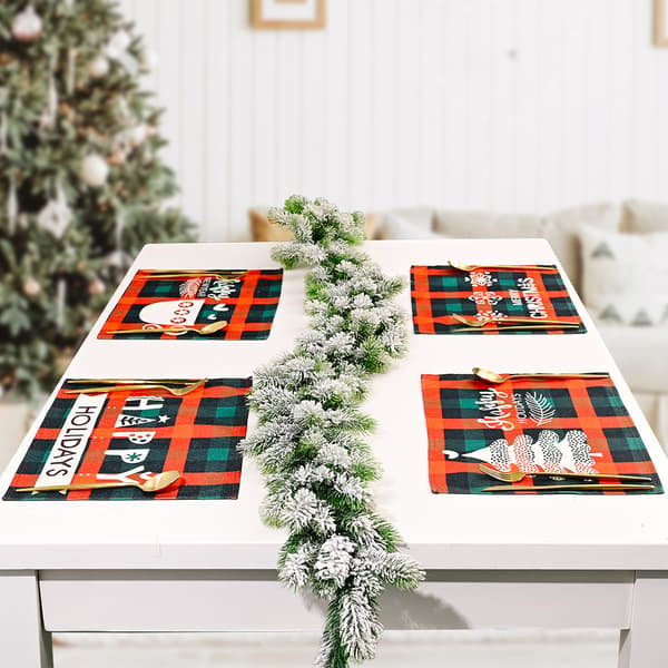 5 stk. juletern plaid trykte bordskånere julebord D
