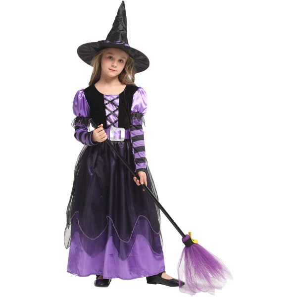 Häxdräkt för tjejer - Halloweendräkt med hatt och bälte L(120-130)