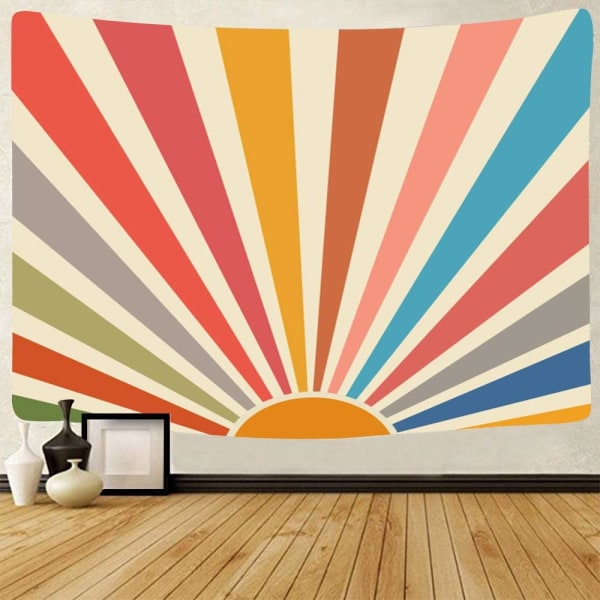 Retro Sun Tapestry Rainbow Sunrise Sunset Geometry Minimalist Me