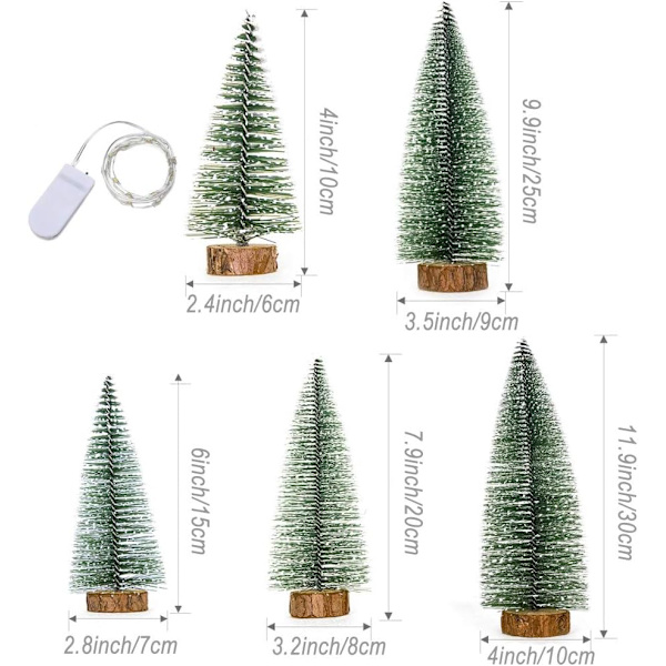5 st Miniatyr Konstgjorda Snö Sisal Julgranar med LED-Sträng