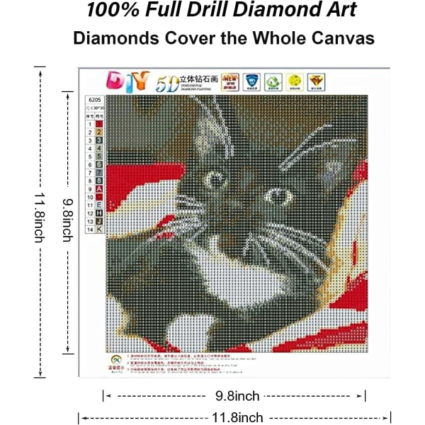 5D DIY Diamantmaleri Kit, Sort Kat Voksen Diamantmaleri Fu
