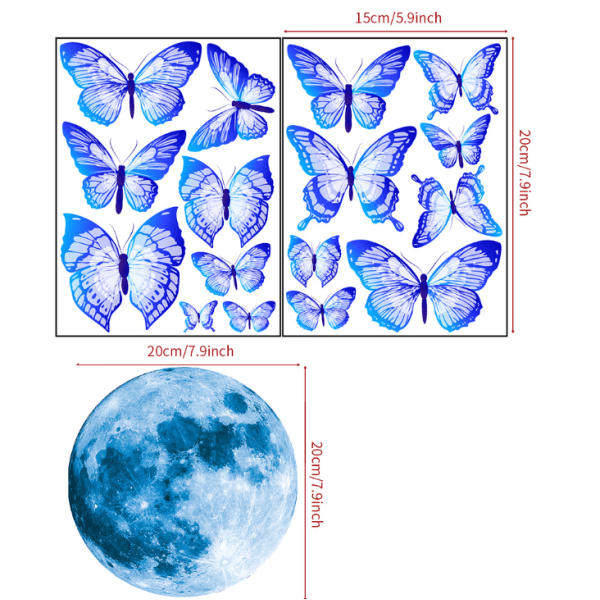 3 stk veggklistremer selvlysende sommerfugler veggklistremer veggdekor