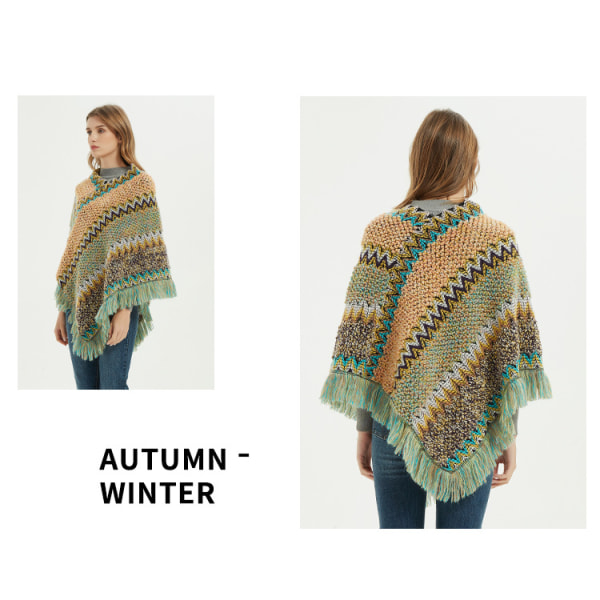 Ponchoer til kvinder, Kvinders Ponchoer og Wraps Vinter Retro Stilfuld Poncho Shawl til kvinder - Blå