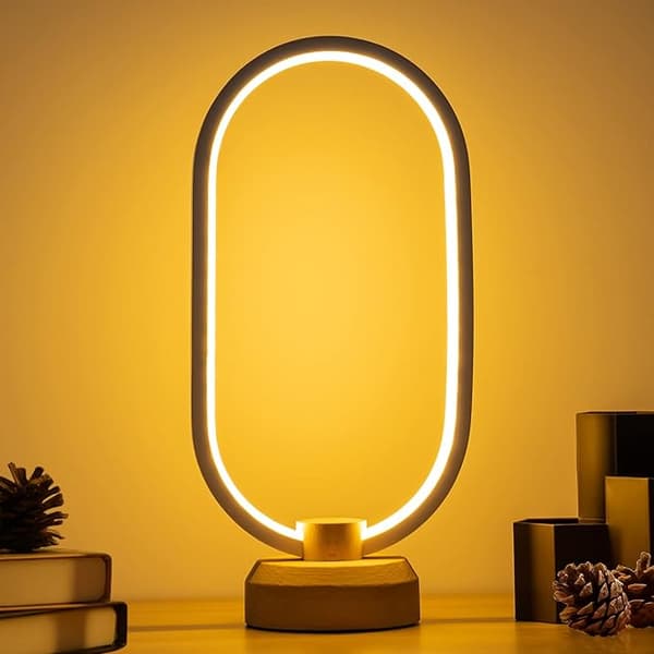 Træ LED-bordlampe, natlampe til soveværelset, dæmpbar LED