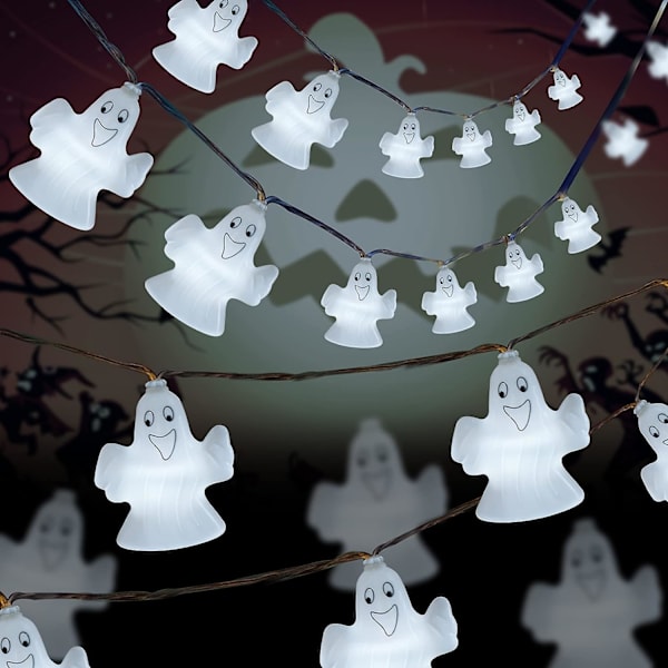 Spøkelseslyslenke, søt Halloween-dekorasjon med 20 LED-spøkelser