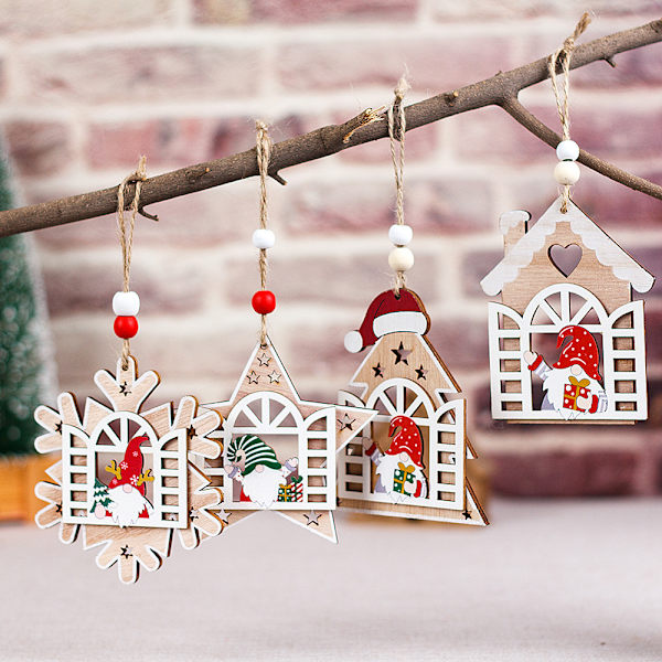 1 stk. Træ Julepynt Kreativt Vindue Åbning Nisse