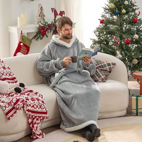 Oversized bærbar tæppehættetrøje, Sherpa fleece lang sweatshirt