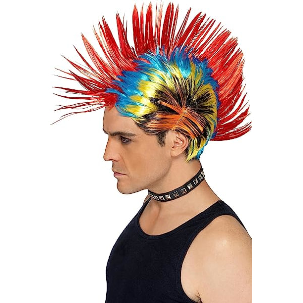 80'er gade punk paryk, Mohawk, multifarvet