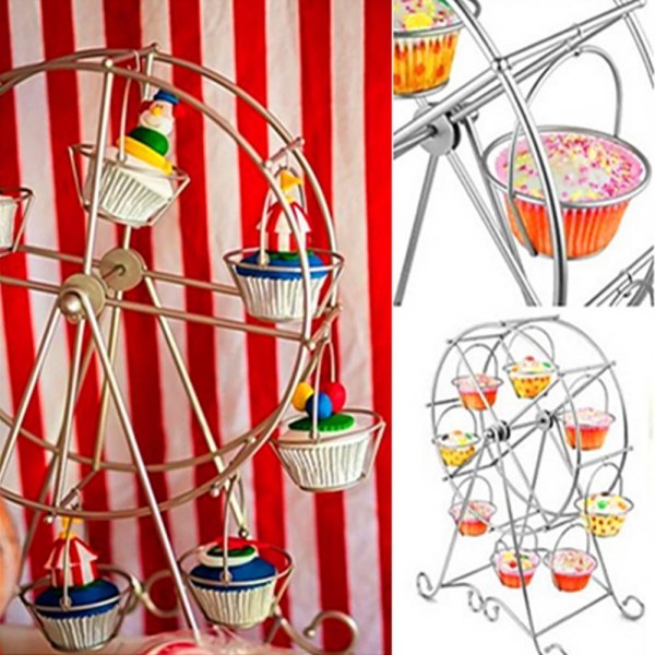 Metallisk pariserhjul cupcake-holder til bryllup, bursdagsfest, kakepynt