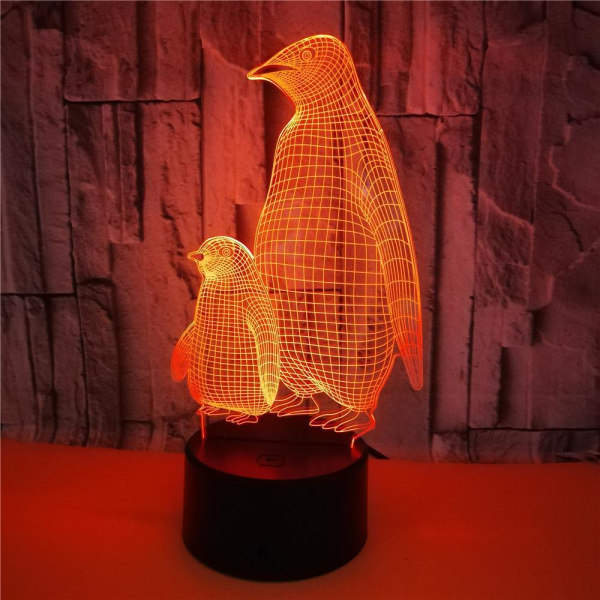 Pingvin 3D-lys 7 farger berøringslys stereoskopisk 3D-visjonslys