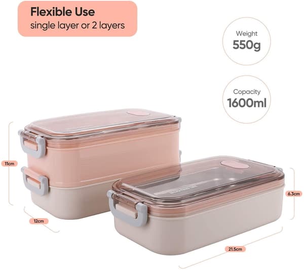 1,6L rustfritt stål dobbel bentoboks - Rosa