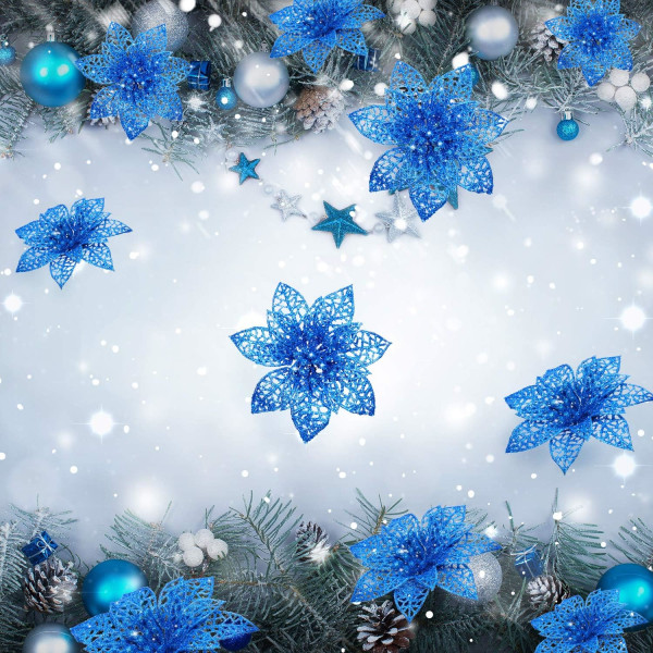 24 stk Glitter Poinsettia Julepynt Julepynt F