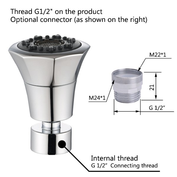 Kökskran Duschmunstycke Bubbler Kran 360° Universal Rotat