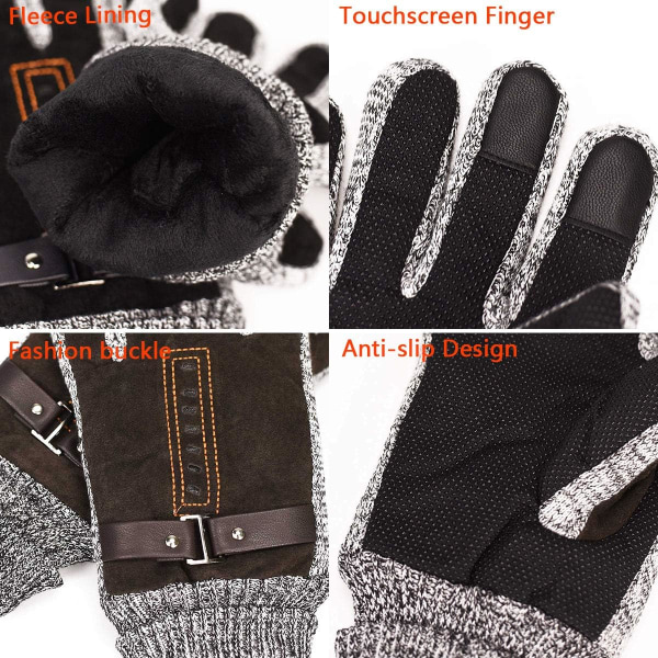 Handskar för män, vintertjocka mockahandskar i läder med touchscre
