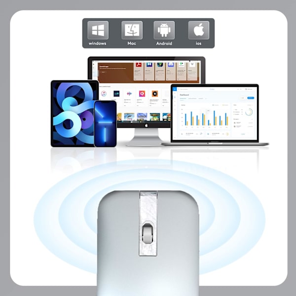 Sølv trådløs Bluetooth Arc-mus for bærbar PC, oppladbar Sile