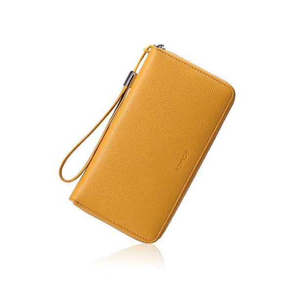 Damepung RFID Blokerende Læder Lynlås Pung Stor Kapacitet Lang Pengepung Kreditkort Clutch Wristlet - Gul