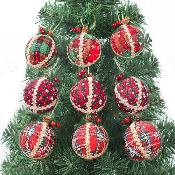 Buffalo Plaid Rustik Julgransdekorationer Ornament Set, Un