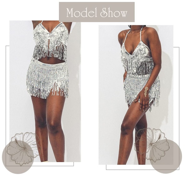 Rabat Dans Fringe Nederdel BH Top Boho Pailletter Kvast Hofte Skør