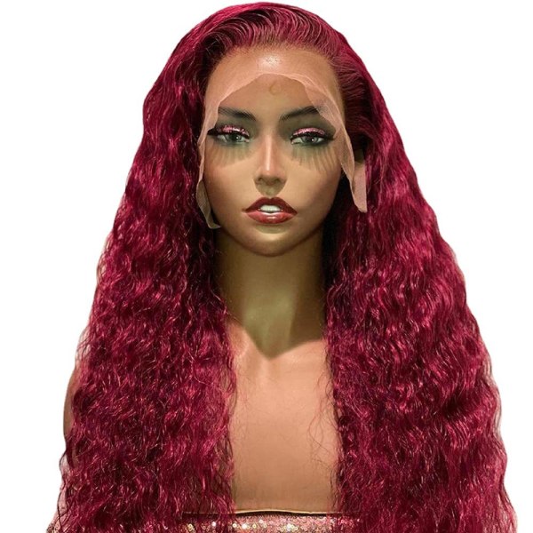 Loose Burgundy Lace Wig Dark Red Curly Lace Front Wigs Long Wate