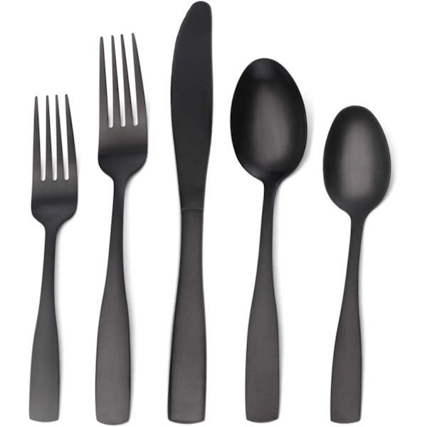 Mat Sort Sølvtøjssæt, Satin Finish 5 Dele Rustfrit Stål