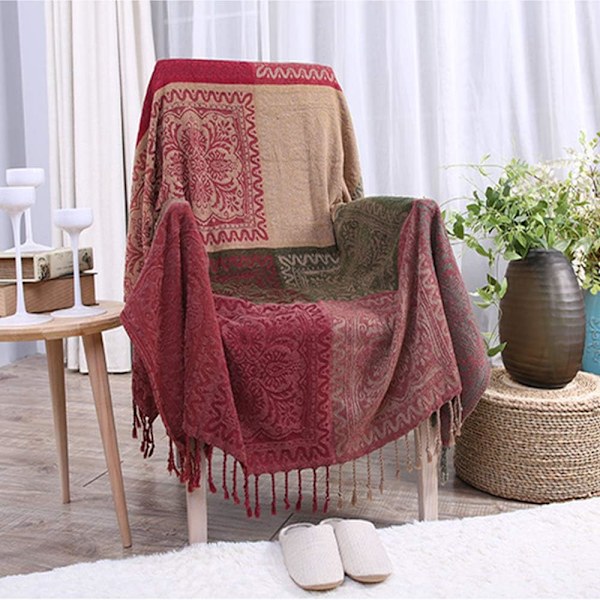 Chenille-pläd, jacquardvävd sofföverdrag, dekorativ C