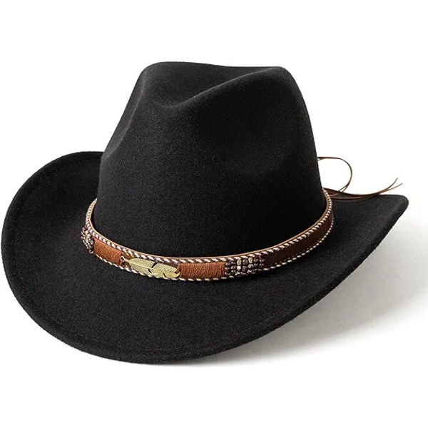Western Cowboyhatt Bred brättad utomhus Fedora-hatt, svart