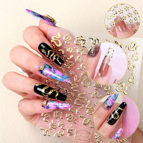 5 st guld stämpling 3d nagelvård klistermärke DIY nagelklistermärke söt Sn
