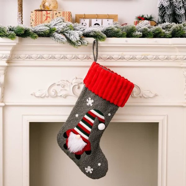 1 Pcs Gray Christmas Stocking Gnome Christmas Socks Faceless Dol