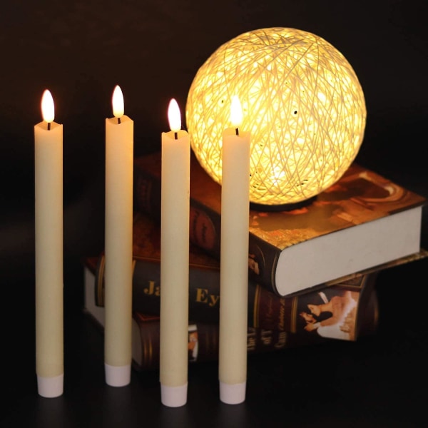 Flickering Flameless Ivory Taper Candles with 10 Key Remote beige